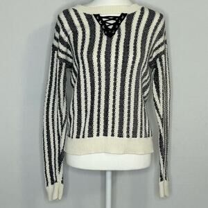 Rock Republic Sweater Lace Up Back Black White Striped Goth M